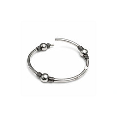 925 Sterling Silver Beaded Open Bangle Bracelet with Oxidized Spacer Detailing