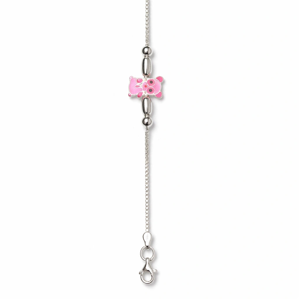 925 Sterling Silver Pink Pig Charm Bracelet for Women