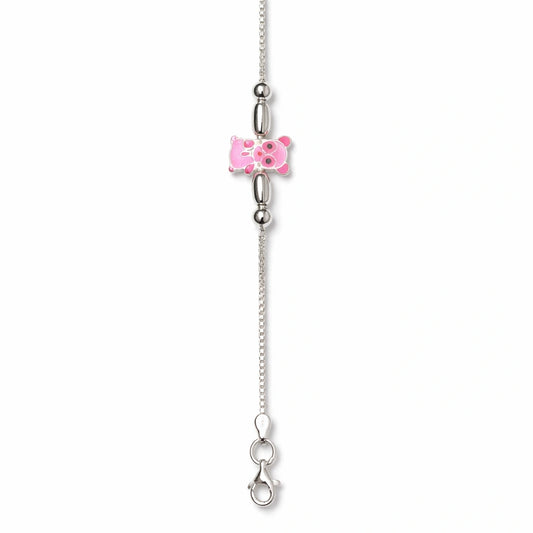 925 Sterling Silver Pink Pig Charm Bracelet for Women