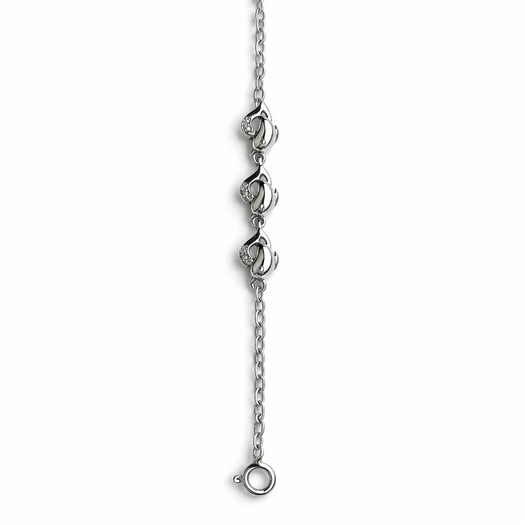 925 Sterling Silver Dolphin Charm Bracelet with CZ Stones for Women