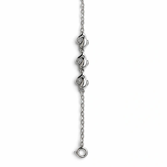 925 Sterling Silver Dolphin Charm Bracelet with CZ Stones for Women