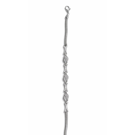 925 Sterling Silver Wave Link Bracelet | Zircon Accent Chain Bracelet
