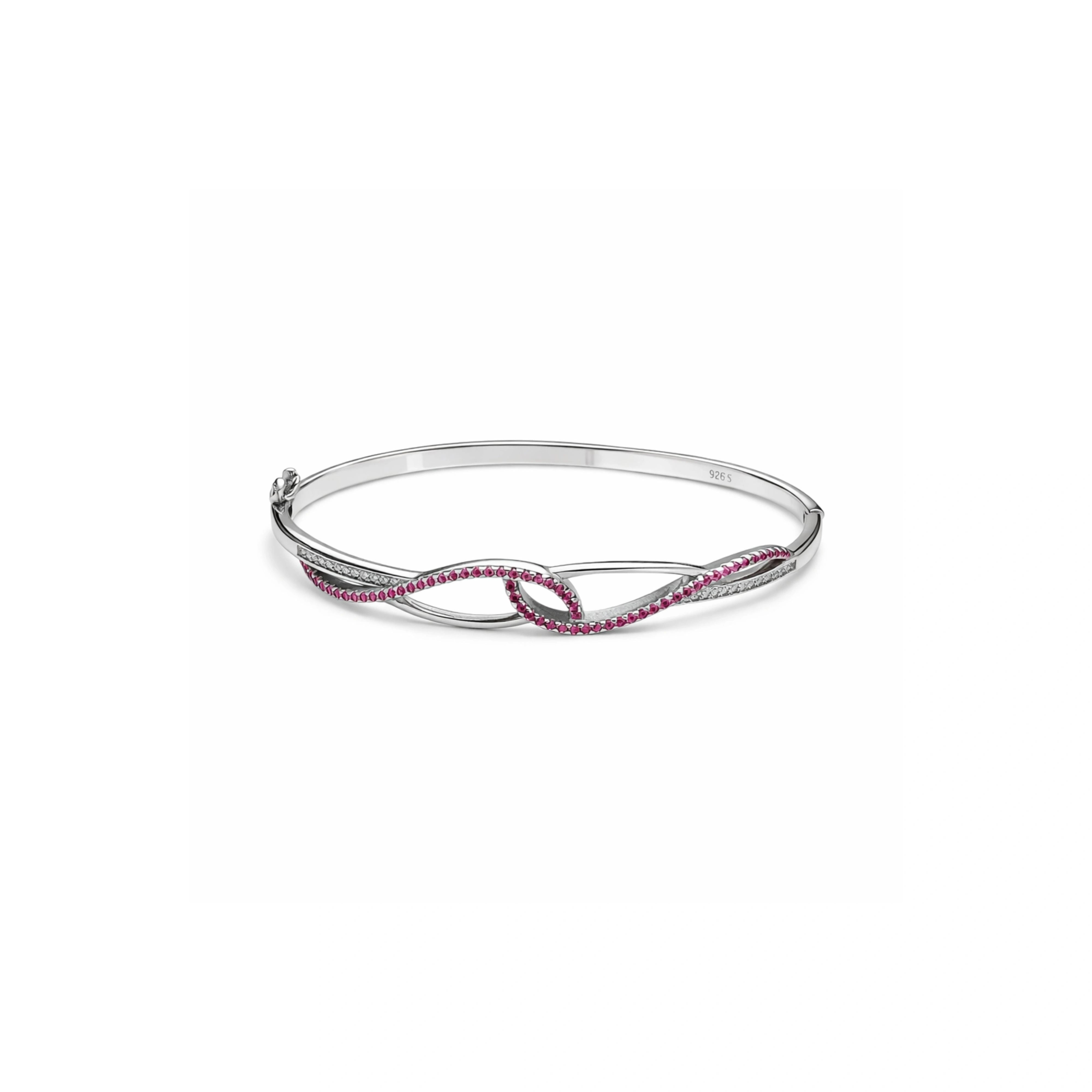 925 Sterling Silver Infinity Bangle with Pink Stones for Women