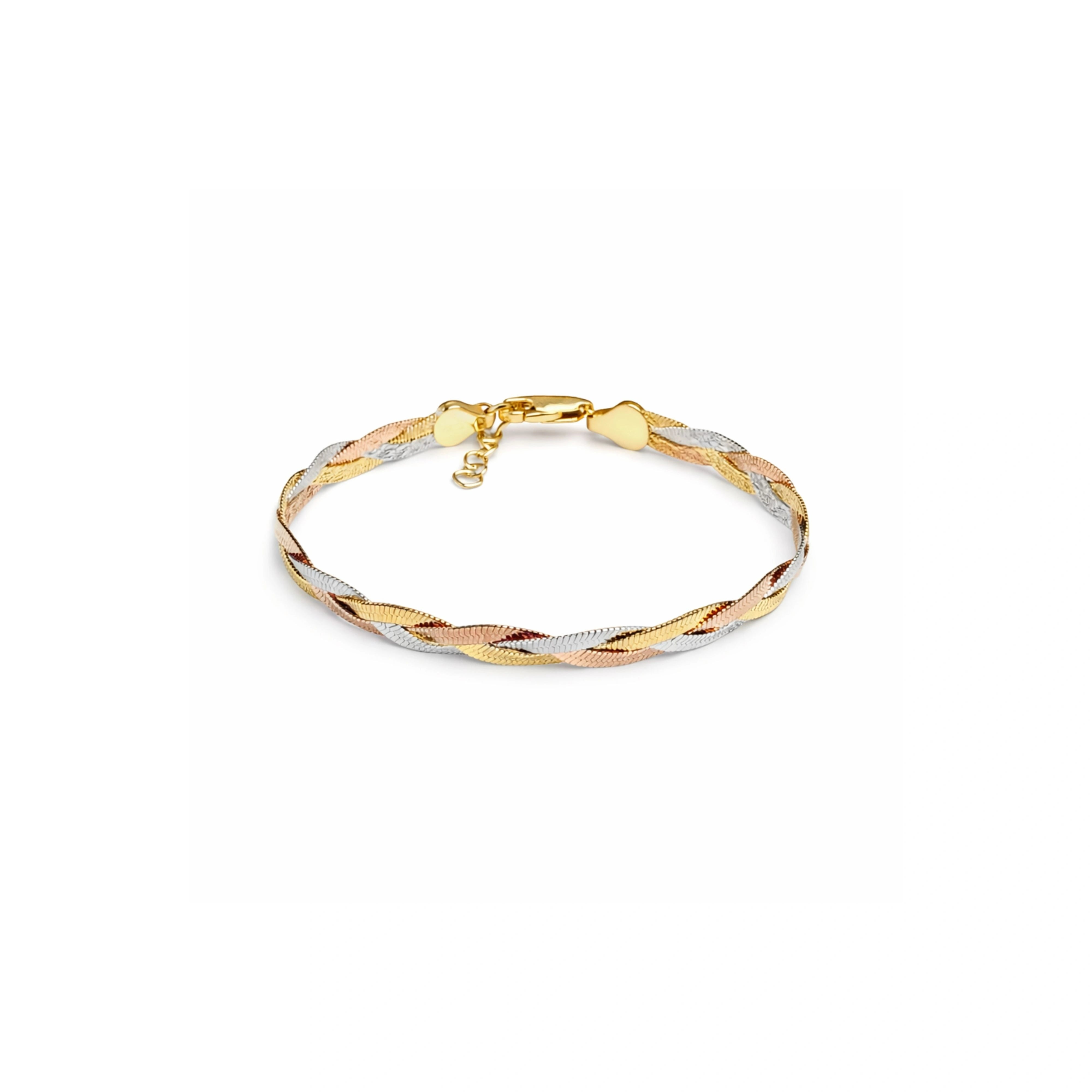 925 Silver Triple Tone Twisted Bracelet for Women with Heart Clasp