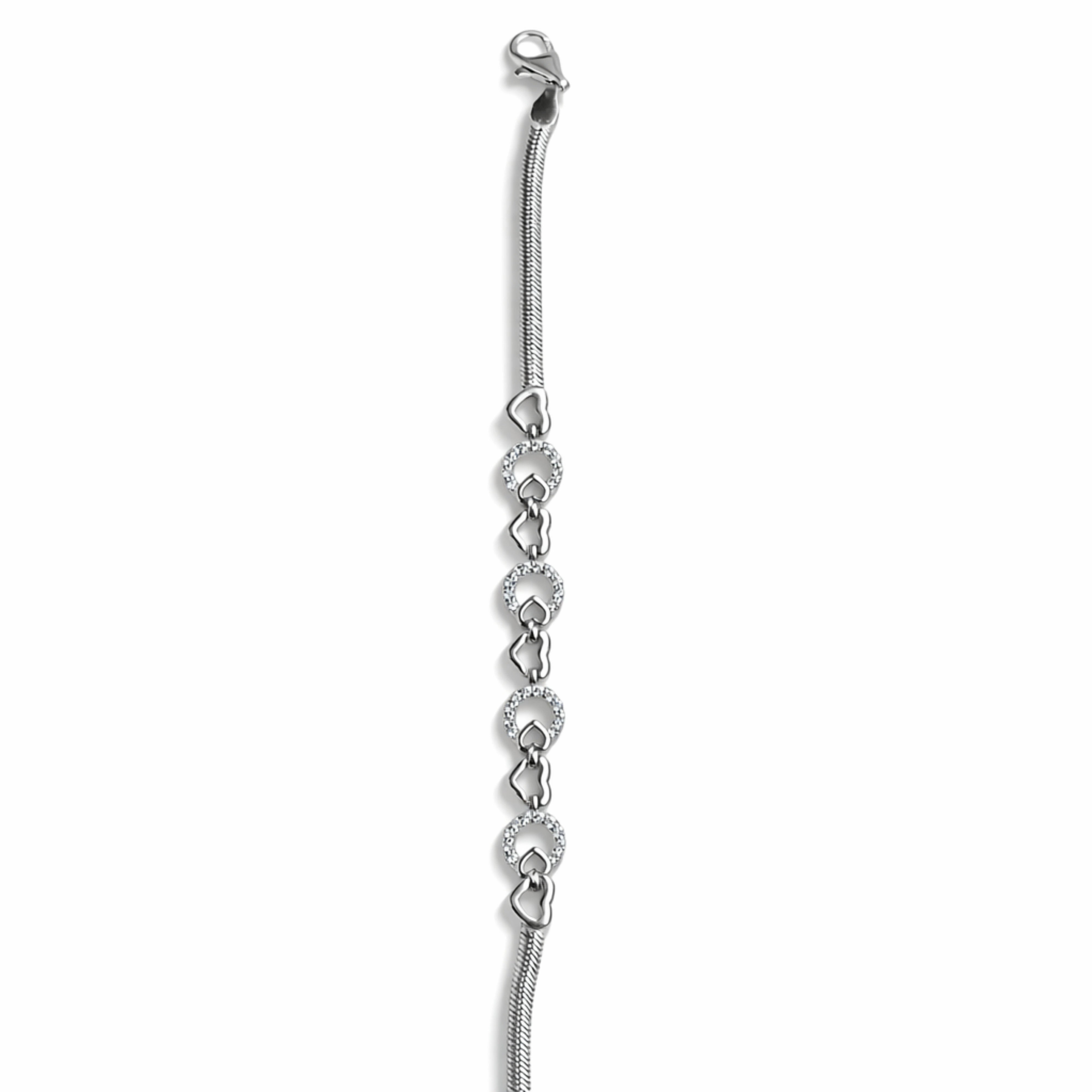 925 Sterling Silver Heart Link Bracelet | Zircon Circle Chain Bracelet
