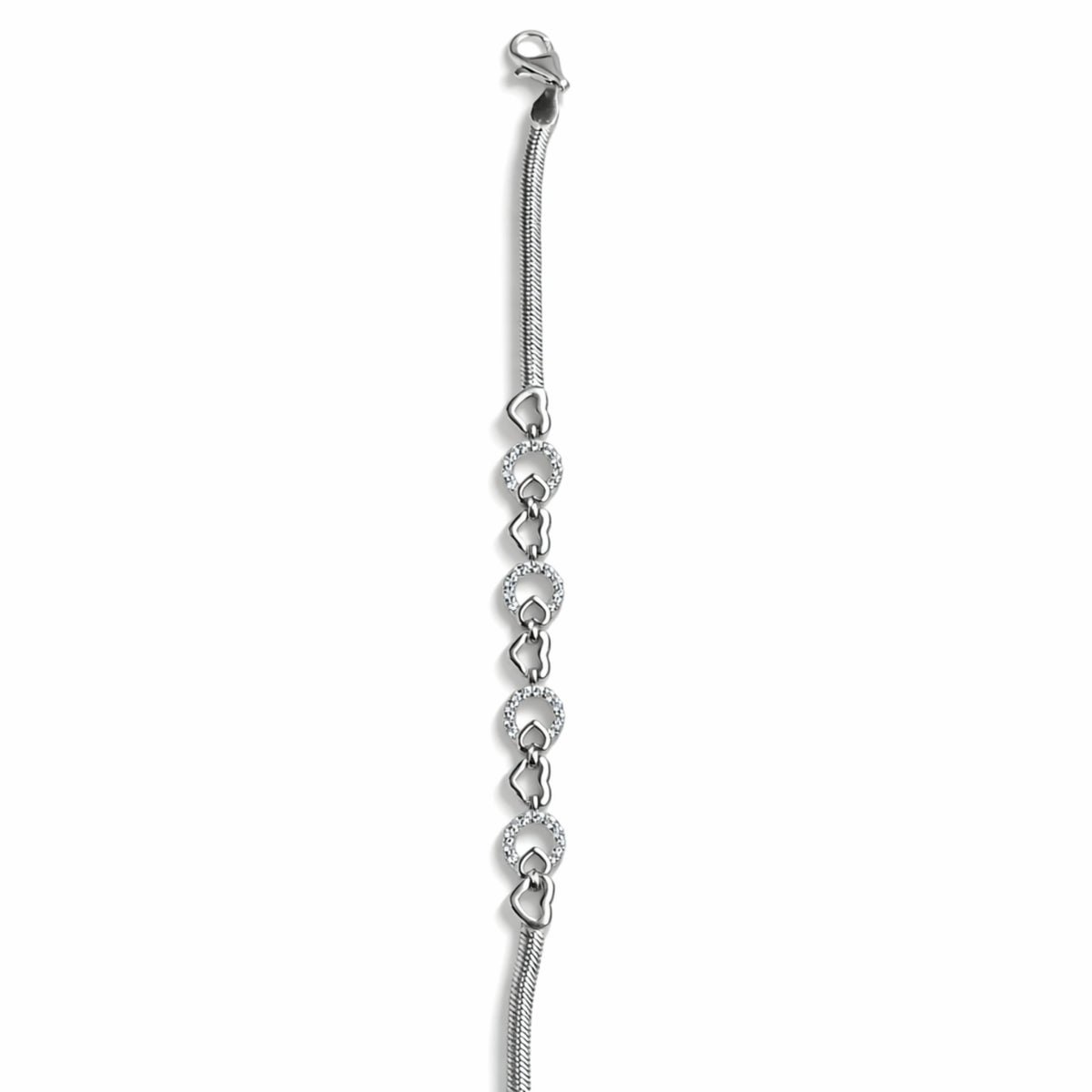 925 Sterling Silver Heart Link Bracelet | Zircon Circle Chain Bracelet