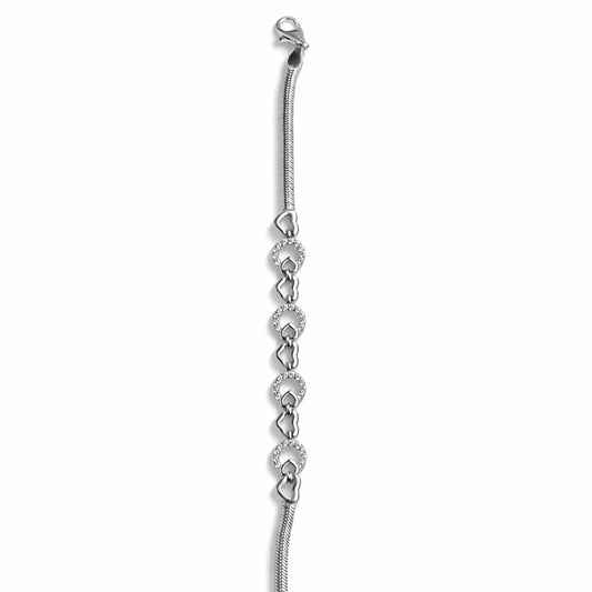 925 Sterling Silver Heart Link Bracelet | Zircon Circle Chain Bracelet
