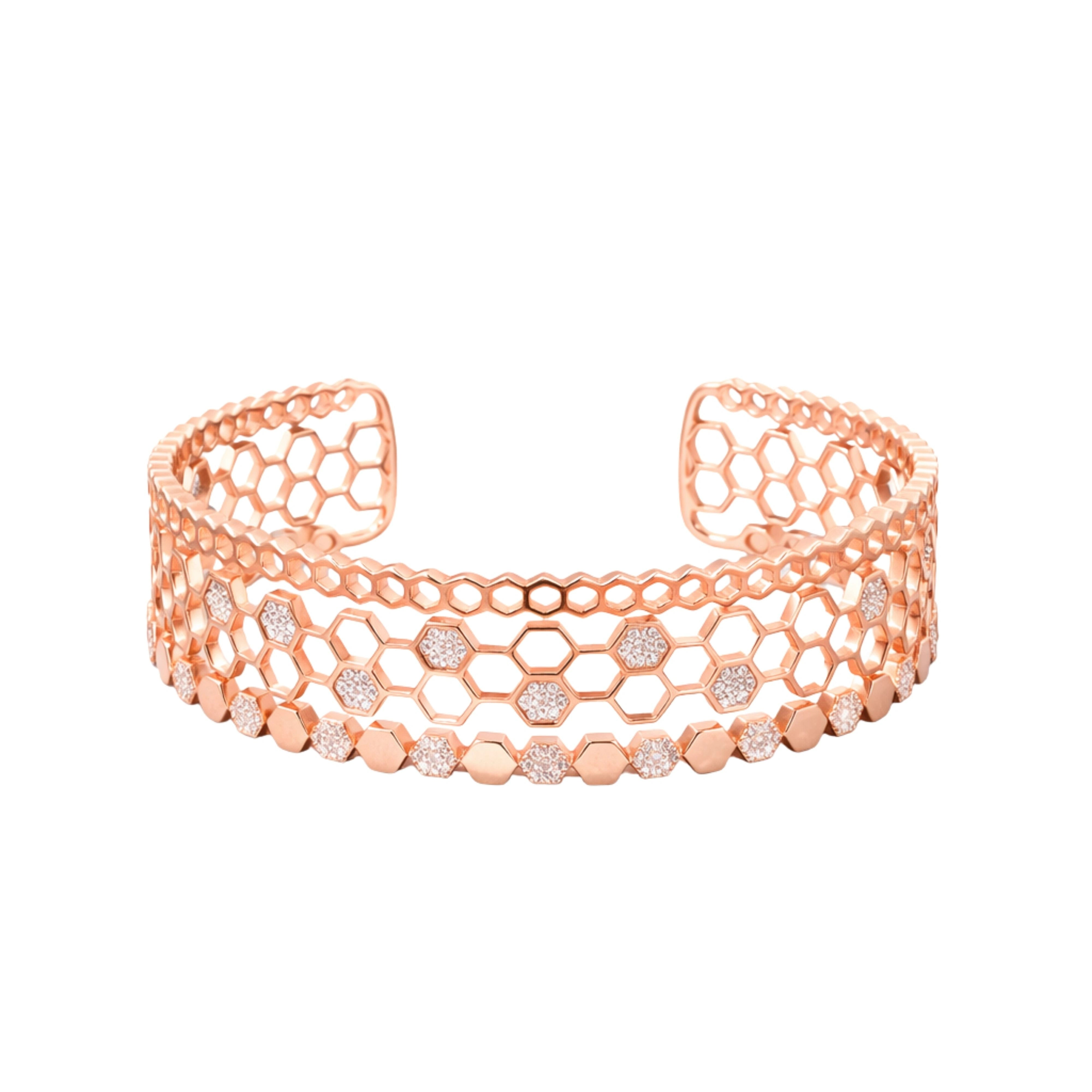 925 Sterling Silver Rose Gold Honeycomb Open Kada