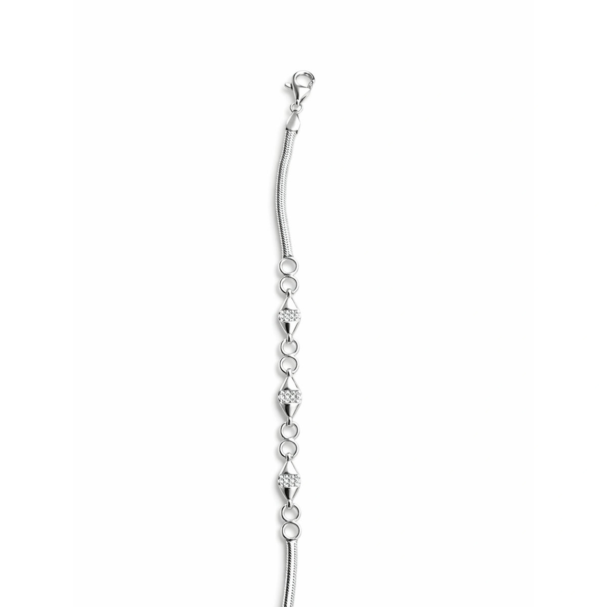 925 Sterling Silver Geometric Bead Bracelet | Zircon Accent Chain