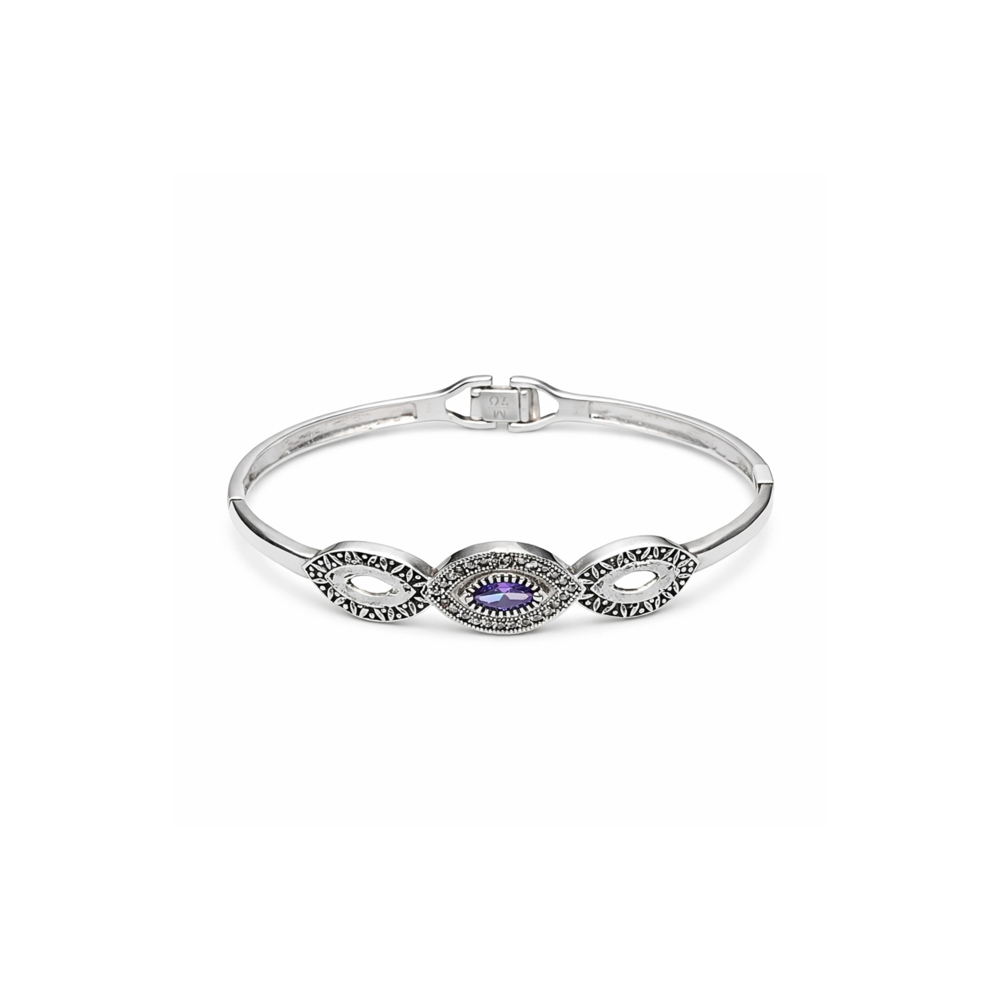 925 Sterling Silver Vintage Marquise Purple Stone Bracelet for Women