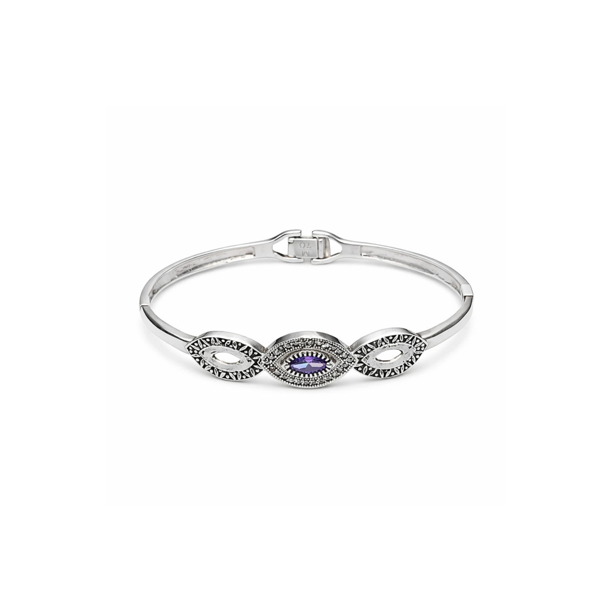 925 Sterling Silver Vintage Marquise Purple Stone Bracelet for Women