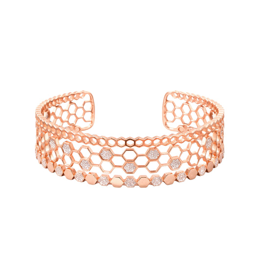 925 Sterling Silver Rose Gold Honeycomb Open Kada