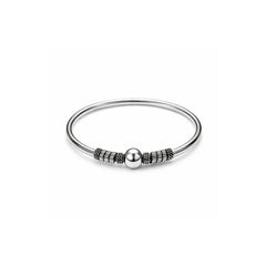 925 Sterling Silver Beaded Bangle Bracelet with Oxidized Detailing for Women