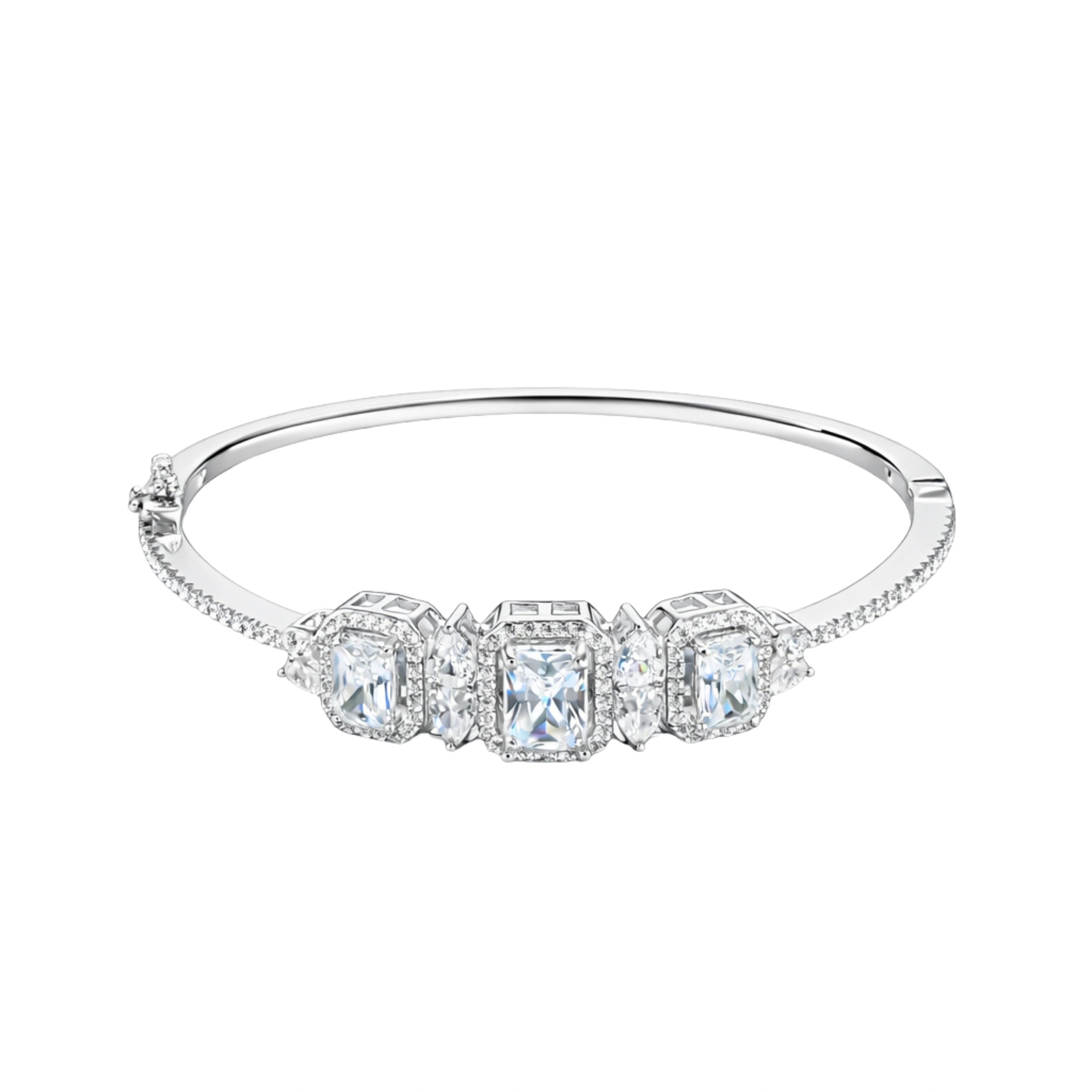 925 Sterling Silver CZ Studded Kada with Emerald-Cut Stones
