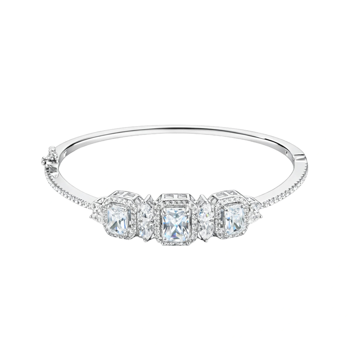925 Sterling Silver CZ Studded Kada with Emerald-Cut Stones