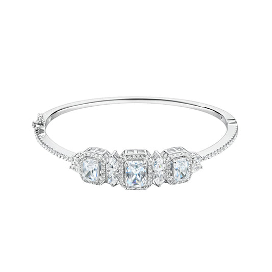 925 Sterling Silver CZ Studded Kada with Emerald-Cut Stones