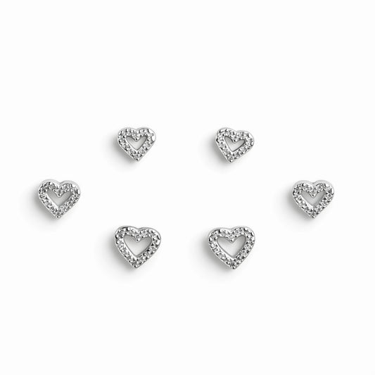 925 Sterling Silver Heart Outline Stud Earrings Set | 3 Pair CZ Open Heart Studs