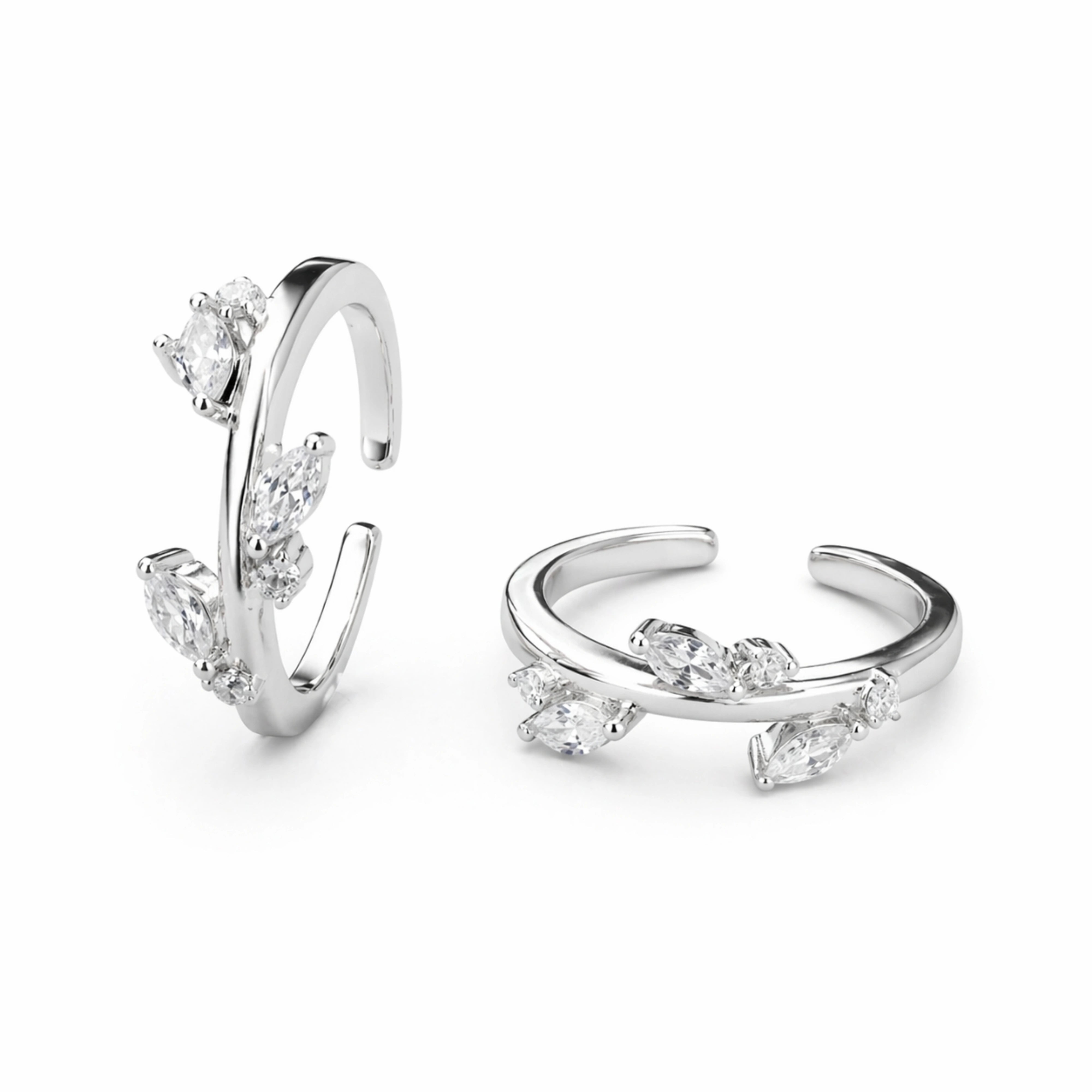 925 Sterling Silver Minimal Crystal Adjustable Ring