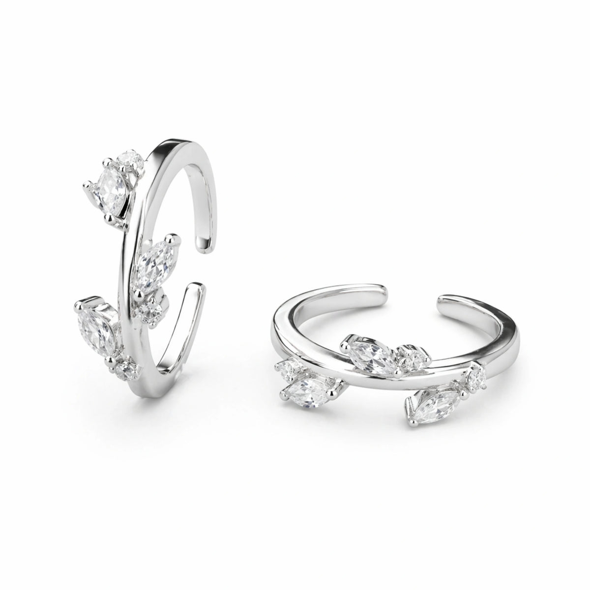 925 Sterling Silver Minimal Crystal Adjustable Ring