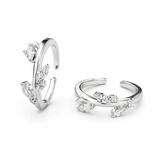 925 Sterling Silver Minimal Crystal Adjustable Ring