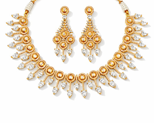Luxury Kundan & AD Necklace Set with Teardrop Danglers | Traditional Bridal Jewellery